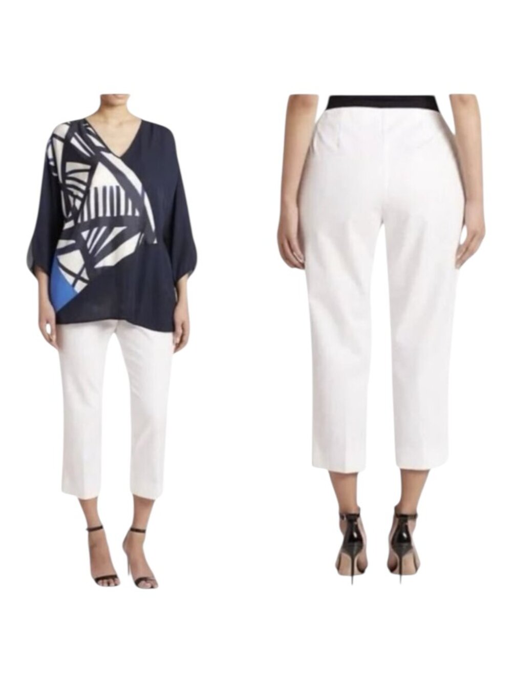 Lafayette 148 Lexington White Cotton Cropped Resortwear Pant